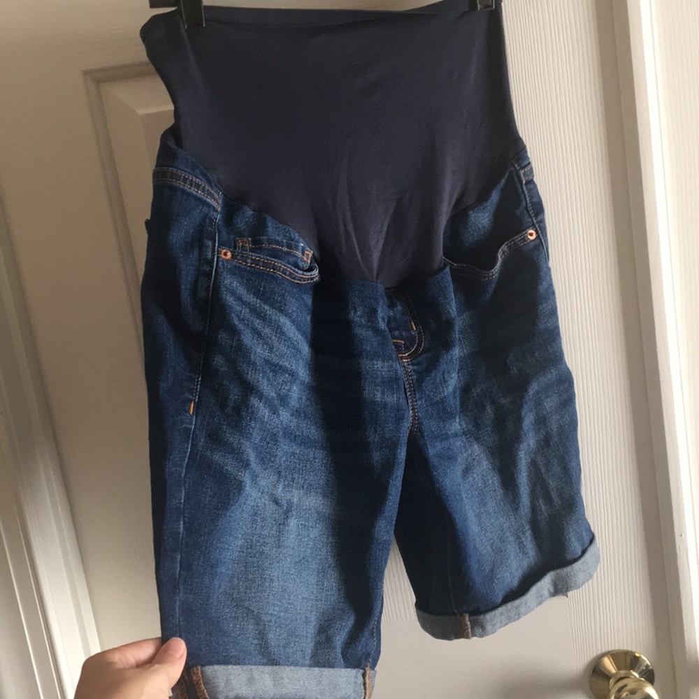 Denim Bermuda style maternity shorts